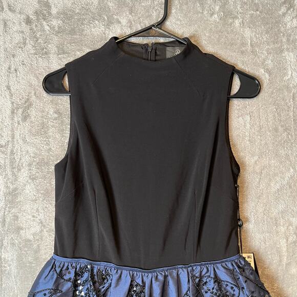 Adrianna Papell Sz 2 Jersey & Taffeta High‎ Neckline Beaded Dress Navy Black New - Picture 2 of 9